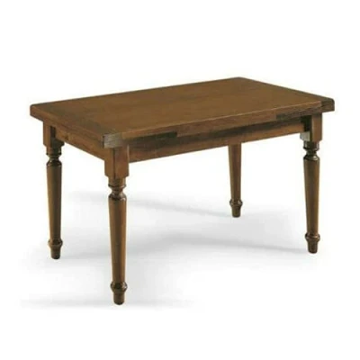 Immagine di Mar.c.a. Design Tavolo Rettangolare Allungabile fino a 220 cm., con gambe Tornite, Struttura in Legno Massello, Noce scuro, Arte Povera, 2 Allunghe da 40 cm. Mis. 140X80X80