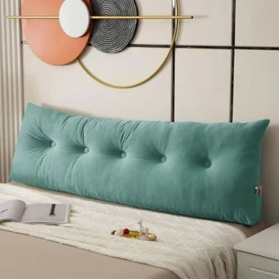 Immagine di GeRRiT cuscino a cuneo per testiera del letto, letto singolo, king e queen size, con tasca laterale, lungo di supporto la schiena (ciano, 180 x 40 12 cm)