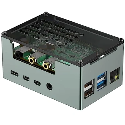 Immagine di Raspberry Pi 4 Custodia in alluminio con ventola 3510 PWM dissipatore di calore passivo lega adatta per DAC/DAC PRO/AMP/AMP PRO/RS485 e CAN Hat