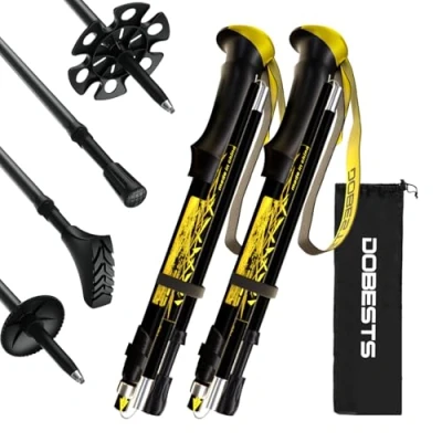 Immagine di DOBESTS Bastoni da trekking per nordic walking in alluminio e carbonio, con cuscinetto gomma extra borsa il trasporto, pieghevoli, leggeri, unisex (nero di fascia alta)