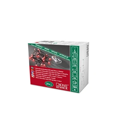 Immagine di Konstsmide 1491 907 Luci LED su filo, a batteria, 20 punti luce, timer integrato, colore: verde rosso