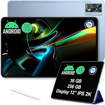 Immagine di Tablet OUKITEL OT5 da 12 pollici, 256 GB, batteria 11000 mAh, schermo 2K IPS, processore Helio G99, fotocamere 16+5 MP, Android 13, dual SIM/5G, WiFi, OTG, GPS (Blu)