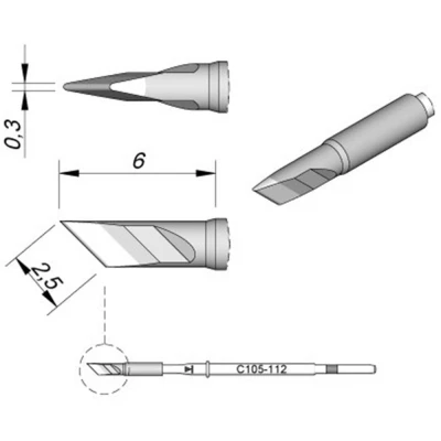 Immagine di JBC Tools C105112 punta di saldatura Forma della lama, dritta Dimensione 0.3 mm Lunghezza punte 6 Contenuto 1 pz.