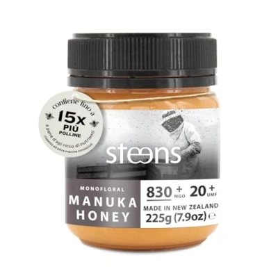Immagine di Steens Miele di Manuka MGO 830+ Puro grezzo 100% certificato UMF 20+ Invasettato e sigillato in Nuova Zelanda Honey 225 g