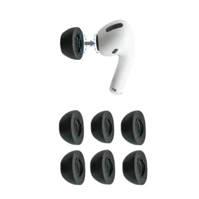 Immagine di Comply Cuscinetti auricolari in schiuma per Apple AirPods Pro Generation 1 e 2, M, neri, 3 paia, massimo comfort, vestibilità irremovibile, punte di ricambio memory foam, prodotti negli Stati Uniti