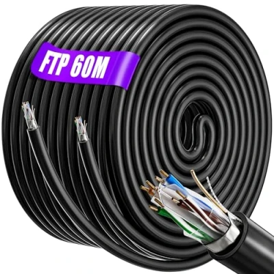 Immagine di Cavo Ethernet 60 metri Schermato, Alta Velocità di Rete LAN Cat 6 Gigabit per Esterni Interni Impermeabile, AWG23 FTP Anti Interferenza RJ45 60m Internet PS4/5 Xbox Switch Modem