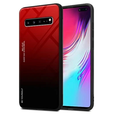 Immagine di Cadorabo Custodia compatibile con Samsung Galaxy S10 5G in ROSSO NERO Coperchio protettivo bicolore silicone TPU e retro vetro temperato