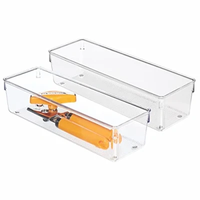 Immagine di iDesign Linus Divisorio per Cassetti, Grande Organizzatore Cassetti in Plastica, Set da 2 Scatole Contenitori, Trasparente