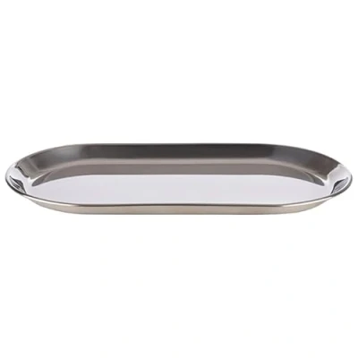 Immagine di APS 30149 Vassoio da portata, 30 x 15,5 cm, in acciaio INOX lucidato a specchio, con bordo arrotolato