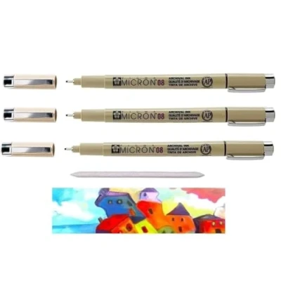Immagine di Sakura Pigma Micron Nero 08 Set 3 Pezzi