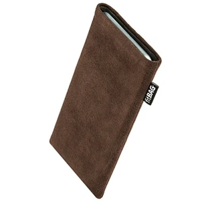 Immagine di fitBAG Classic Marrone per Apple iPhone 12 PRO Max/iPhone 13 Max Alcantara Custodia Cellulare con Imbottitura in Microfibra Made Germany