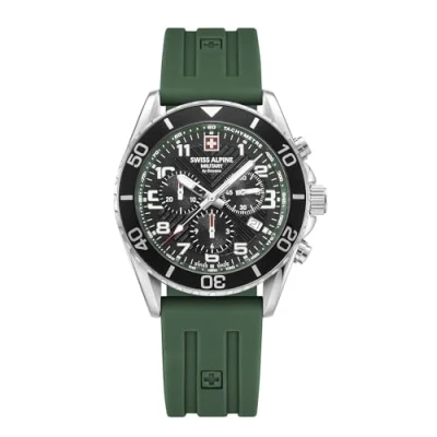 Immagine di Swiss Alpine Military Orologio da uomo cronografo analogico al quarzo 7029.9 silicone, Acciaio/Silicone/Sw verde 9834sam, cinghia