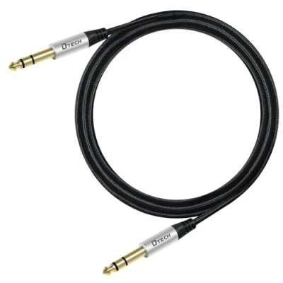 Immagine di DTech Cavo per chitarra elettrica TRS 1/4 strumenti Aux Jack stereo bilanciato ad angolo retto da un quarto di pollice 6,35 mm (1 M)