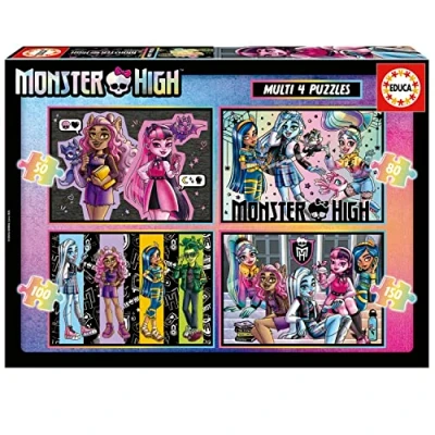 Immagine di Educa Set di 4 puzzle progressivi per bambini da 50 a 150 pezzi con le immagini più divertenti Monster High, dimensioni: 34 x 24 cm, consigliato età superiore ai 5 6 7 8 anni (19706)