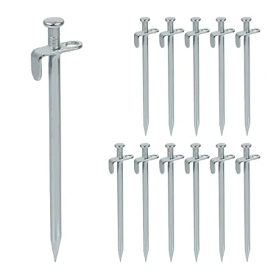 Immagine di Relaxdays Set da 12 Picchetti Tenda, Pioli Ancoraggio su Terreni Duri, Acciaio Zincato, con Ganci, L: 20 cm, Argento