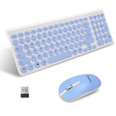 Immagine di LeadsaiL, Set di mouse wireless per tastiera, ergonomico e tastiera PC mouse, layout tedesco QWERTZ, tasti silenziosi MacOS PC, laptop, blu