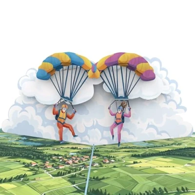 Immagine di MOKIO® Biglietto Auguri Pop Up Parapendio/Paracadutismo Regalo 3D per un compleanno, come buono volo in parapendio o tandem