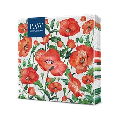 Immagine di PAW Tovaglioli di Carta Colorati (33 x 33 cm) I 20 Pezzi Compleanno Fiori 3 veli Decorati per Compleanni e Feste Flanders Poppy