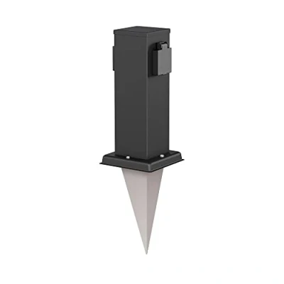 Immagine di ledscom.de Colonna di presa da giardino Polly con picchetto a terra per esterni, IP44, 2 ingressi, in acciaio inox, angolare, nero, 27cm