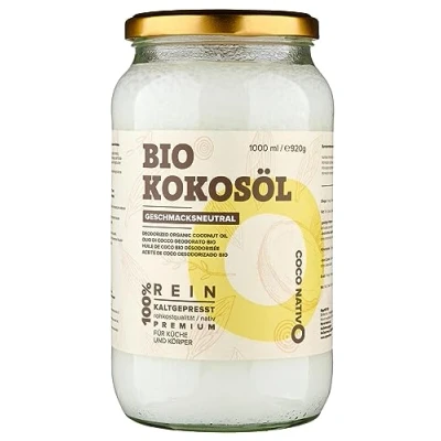 Immagine di Olio di cocco biologico CocoNativo Deodorato Vergine al 100% 1000mL Inodore, Crudo, spremuto a freddo Perfetto Per cucinare, cuocere forno la cura della pelle e dei capelli animali