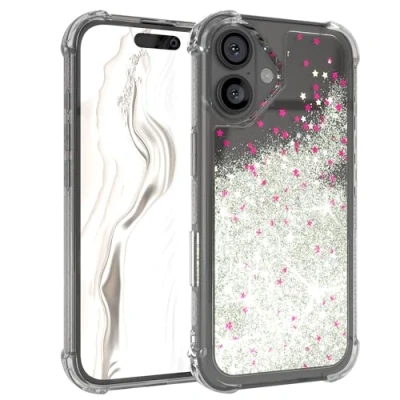 Immagine di EAZY CASE Custodia con glitter Compatibile iPhone 16 per Apple in silicone leggera Shiny Cover antiurto come protezione anticaduta liquido Argento