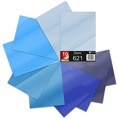 Immagine di 10 pellicole autoadesive in formato DIN A4, per plotter fai da te, 621/631 vinile, 29,7 x 21 cm, di colore blu opaco