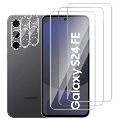 Immagine di Dlxiks 3+3 Pezzi Vetro Temperato per samsung galaxy S24 fe 5G,Installazione Facile,9H Durezza,Pellicola Prottetiva Anti Graffio,HD Trasparente,Vetro Protettivo