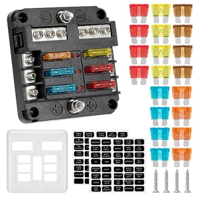 Immagine di GUNGY Portafusibili 12V Porta Fusibili 6 Vie Scatola Fusibile Auto con Indicatore LED e 20pcs a Lama per Barca Camion SUV Camper