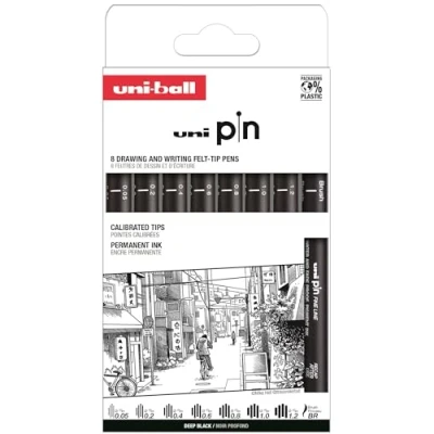Immagine di Uni Ball Astuccio PIN da 8 pezzi di marcatori calibrati 0,05 a 1,2 mm colore nero SET CLASSICO II