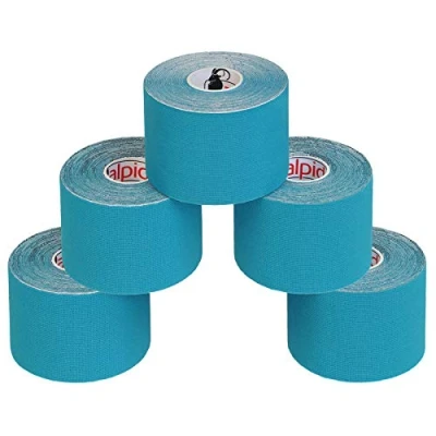 Immagine di ALPIDEX 5 Rotoli Nastro Kinesiologico m x 5,0 cm Tanti Colori E Book Esempi Applicazione Tape Muscolare Cerotto, Colore:luce blu