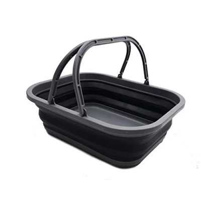 Immagine di SAMMART 12 Litri Vasca pieghevole con maniglia, cestino portatile da picnic all&#039;aperto/cratere Borsa Contenitore salvaspazio (1, grigio/nero)