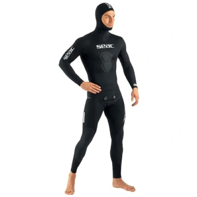 Immagine di SEAC Black Shark, Muta da Pesca Sub e Apnea in Neoprene 7 mm, Due Pezzi, Interno Spaccato Uomo, Nero, S