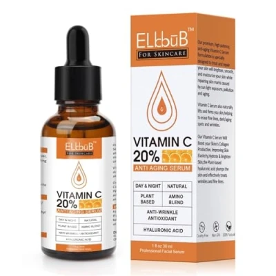 Immagine di P Beauty Siero viso anti invecchiamento con 20% vitamina C, acido ialuronico e E, vegano, idratante, schiarente, antirughe, 30 ml