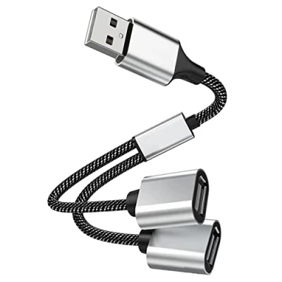 Immagine di iJiGui USB Splitter, 2.0 a Maschio Dual Femmina Splitter Cavo, OTG Cavo Prolunga 1 2 Femmina, per PC/Laptop/Dischi Rigidi Esterni