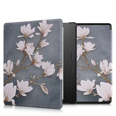 Immagine di kwmobile Custodia eReader Compatibile con Amazon Kindle Oasis 10. Generation Cover eBook Reader Flip Case bianco/nero Fiori Bianchi e Neri