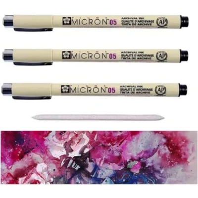 Immagine di PIGMA MICRON Fineliner, 3 pezzi Sakura pennarellini a punta fine, base di pigmenti, 05. colore: nero E 1 ESTOMPE EMI CRAFT