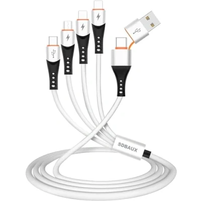 Immagine di SDBAUX cavo di ricarica per telefono 3A/1.2M Multi 6 in 1, da USB A/USB C a 2 iP/Micro USB/Type C, rapida, compatibile con iPhone, Samsung Galaxy, LG V35 (6 1
