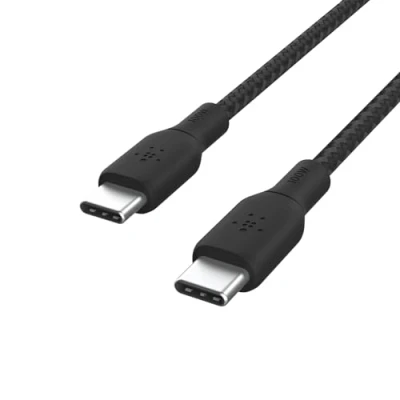 Immagine di Belkin cavo da USB Tipo C a C, Power Delivery 100 W, certificazione IF, 2.0 con esterno in nylon doppia intrecciatura per iPhone 16/15, iPad Pro, MacBook, Galaxy, 3 m, nero