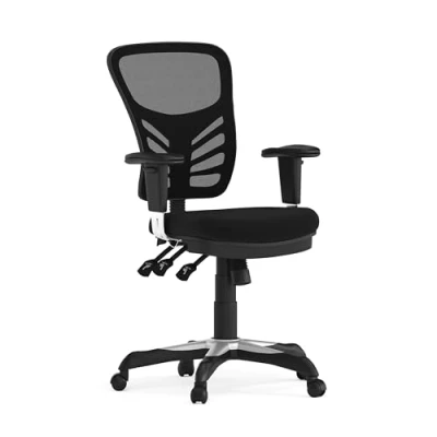 Immagine di Flash Furniture Sedia ergonomica da ufficio, con schienale di supporto a rete, seduta sagomata, regolabile in altezza, tre leve controllo, nero