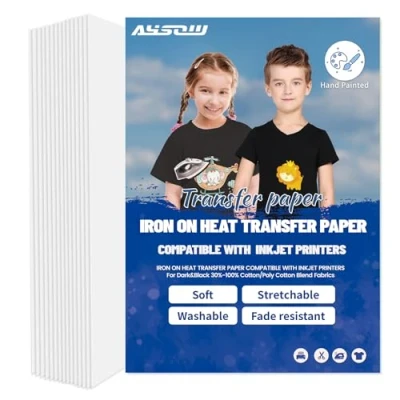 Immagine di AYSOW Carta per trasferimento Tessuti，A4 x 15 Fogli termoadesiva Tessuti Scuro e Nero,Carta Trasferibile Tessuto Dipinti a Mano Compatibile con le Stampanti Getto D&#039;inchiostro