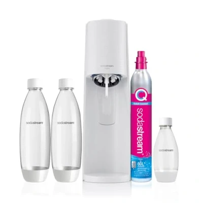 Immagine di SodaStream Terra Megapack, Gasatore d’acqua per trasformare l’acqua in acqua frizzante, incluso cilindro contente Co2, 2 bottiglie da 1 litro, bottiglia mezzo 28,8 x 19.5 43.6 centimetri