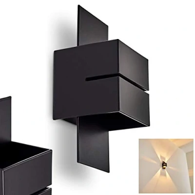 Immagine di lampada da parete Tora in metallo nero con fessure, moderna effetto luce, 1 attacco G9, cubo/interno up &amp; down, senza lampadina/e