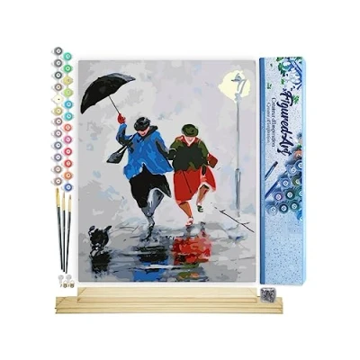 Immagine di Figured&#039;Art Dipingere con i Numeri Paint by Numbers Camminare sotto la pioggia, Passatempo per Adulti, Kit Completo, Hobby Creativi 40x50cm cornice in legno fai da te