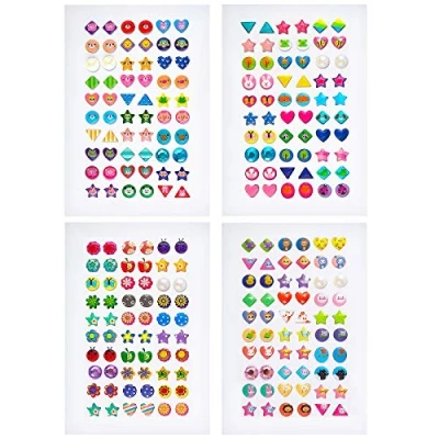 Immagine di SAVITA 240 Pezzi Stick su Orecchini Adesivi con Gemme 3D Brillantini Glitterati in Cristallo per Ragazze Bambini Forme e Colori Multipli (4 Fogli)