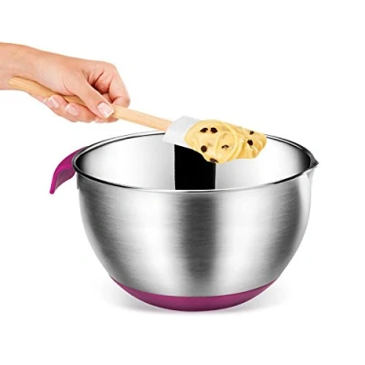 Immagine di Metaltex 23514610080 Ciotola per Mixer, 2,8 l, antiscivolo, in acciaio inox, colore: Argento e Rosa, 20 x 11,5 cm