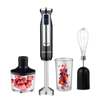 Immagine di Frullatore Tritatutto multifunzione 3 in 1 8 velocità con 860ml Bicchiere 600ml Frusta Minipimer Mixer a Immersione 800 W Luce Led
