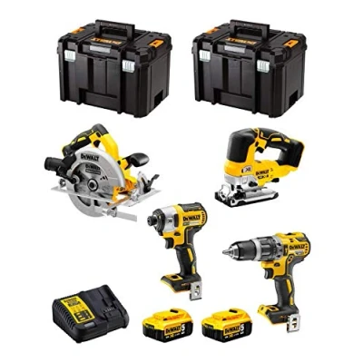 Immagine di DeWALT Kit DWK403 (Trapano a Percussione DCD796 + Avvitatore ad Impulsi DCF887 Seghetto Alternativo DCS334 Sega Circolare DCS570 2 Batterie 5,0 Ah Caricabatterie x TSTAK VI)
