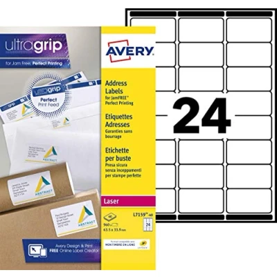 Immagine di Avery The 7159 40 Etichette adesive 63,5 x 33,9 mm, colore: Bianco