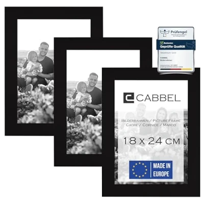 Immagine di CABBEL Set di 3 cornici 18x24 in Legno MDF con Vetro Acrilico infrangibile Nero