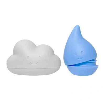 Immagine di Ubbi Set di 2 giocattoli da bagno con gocce nuvola e pioggia, accessori per il bagnetto del bambino, acquatici gioco tempo, blu bianco